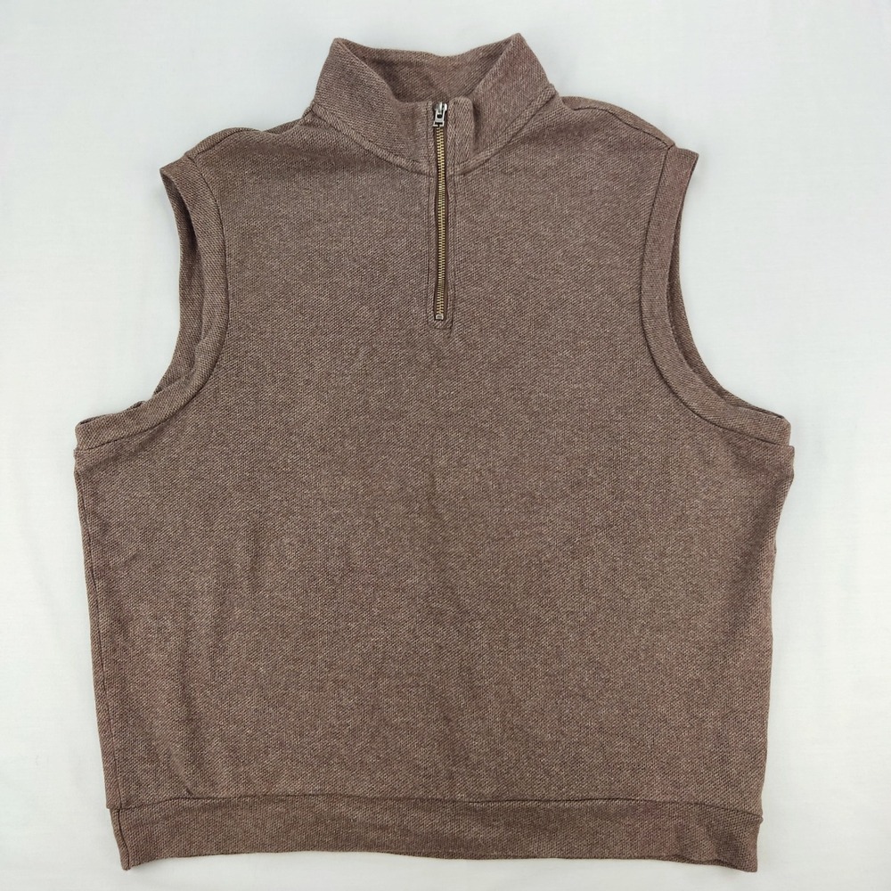 Roundtree & Yorke Vest Mens XL Brown Silky Finish Quarter Zip Cotton Textured